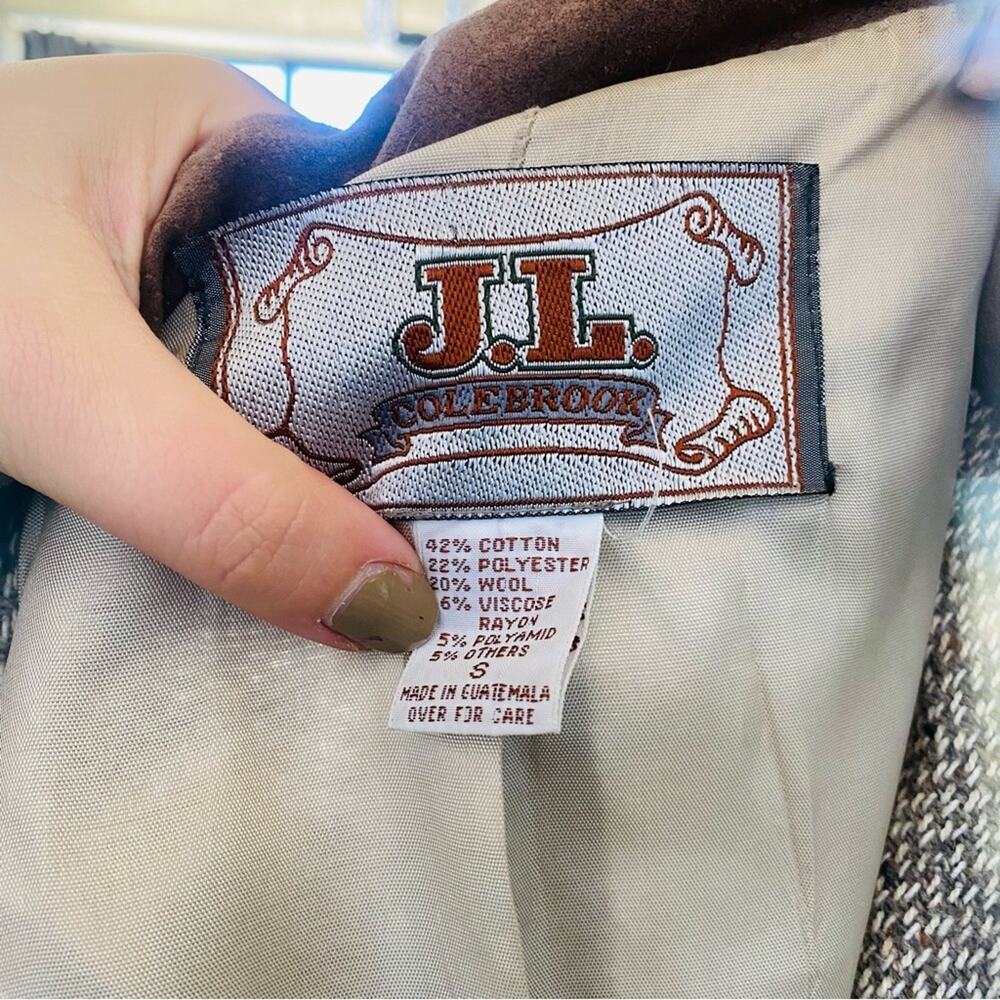 VINTAGE Cream White Brown Faux Suede Tweed Blazer Button Front Pocket Jacket S - Picture 7 of 7
